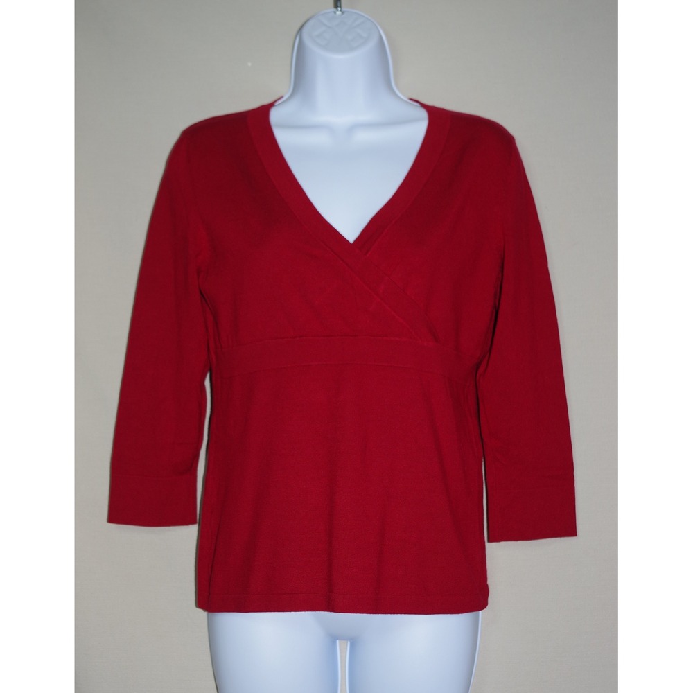 Ann Taylor LOFT Woman Small Red Surplice V-Neck 3/4 Sleeve Sweater Empire Waist